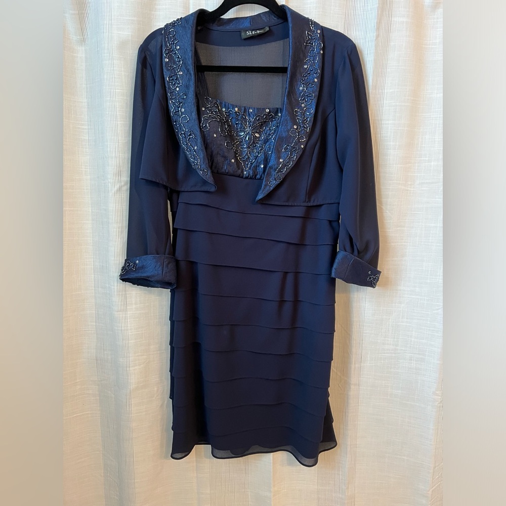 Blue Sequins Dress with Jacket